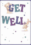 There is a joyful vibrancy woven through this get well card, reminiscent of the friendly greetings and blooming gardens Amersham is known for. At the centre, a delightful teddy bear and a jubilant puppy come alive amid large, energetic letters spelling out 'Get Well,' their fur depicted with tactile strokes that suggest a gentle embrace. The indigo and teal hues of the bold text stand confidently against a serene cream backdrop, lifted further by scattered stars in shades of purple and blue that sparkle like tiny wishes. The scene feels luminous and buoyant, conjuring the uplifting mood of a heartfelt bouquet delivered on a sunny afternoon in Old Town Amersham. From the characters' trusting eyes to the playfulness of the twinkling stars, every nuance in the illustration is a testament to care and optimism-the same comforting energy found in every arrangement prepared by local hands. This card is more than a message; it's an act of kindness that draws together the best of Amersham's spirit, making it a thoughtful choice for expressing genuine comfort and hope to anyone on the mend.
